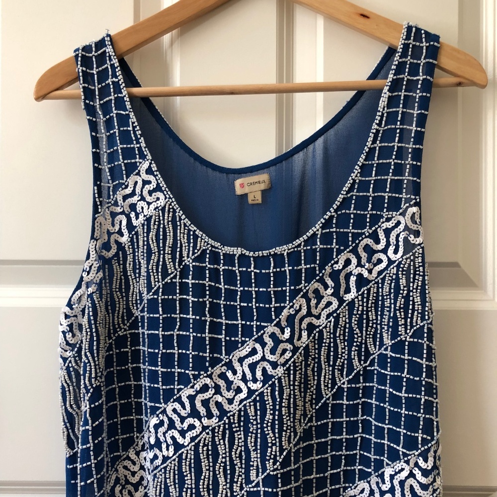Cremieux blue beaded sequin tank L